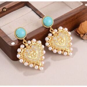 Turquoise and Pearl Heart Earrings